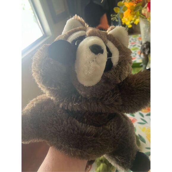 Three vintage plush hand puppets, jack rabbit, raccoon and frog folkmanis, dakin - Picture 3 of 16